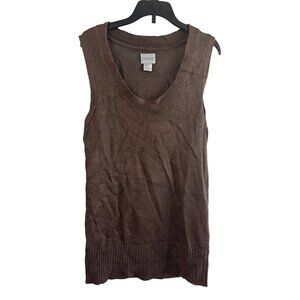 Chicos Tank Top Women Size 2 Rayon Brown Textured Sleeveless Ribbed Hem Scoop Ne